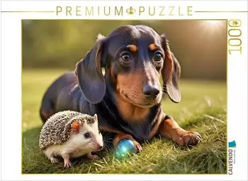 Calvendo Dackel und Igel im Gras, Puzzle 1000 Teile, 64&times;48cm