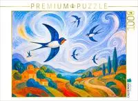 CALVENDO Puzzle Puzzlespiel Schwalben im Wind &uuml;ber farbige Landschaft in...