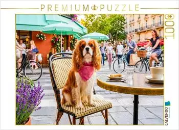 Calvendo Puzzle &bdquo;Cavalier Spaniel im lebhaften Stra&szlig;encaf&eacute;" 1000 Teile, 64&times;48cm