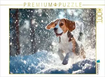 Calvendo Beagle - Mit fliegenden Ohren ins Wintergl&uuml;ck, Puzzle 1000 Teile, 64&times;48cm