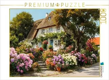 Calvendo Puzzle Reetdachhaus auf Sylt mit bl&uuml;hendem Garten in Keitum, 1000 Teile, 64x48cm