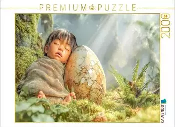 Calvendo Dschungelbaby neben einem Dinosaurierei, Puzzle 2000 Teile, 90×67cm