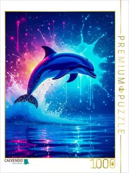 Calvendo Puzzle &bdquo;Leuchtender Delfin im Neonmeer" 1000 Teile, 64x48cm