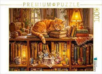 Calvendo Puzzle &bdquo;Schlafende Katze und M&auml;use beim Abendkr&auml;nzchen" 1000 Teile, 64&times;48cm
