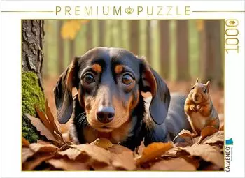 Calvendo Dackel und Eichh&ouml;rnchen im Herbstlaub Puzzle 1000 Teile 64&times;48cm