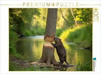 Calvendo Puzzle &bdquo;Fast geschafft &ndash; Biber mit Baumstamm", 1000 Teile, 64x48cm