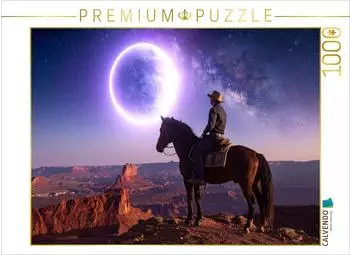 Calvendo Puzzle "Cowboy auf Pferd im Mondlicht" 1000 Teile 64x48cm