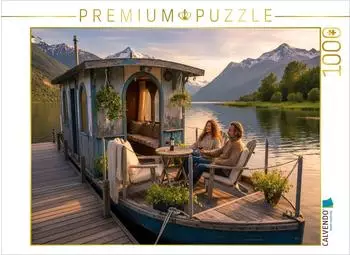Calvendo Puzzle &bdquo;Gem&uuml;tlicher Weinabend auf einem Hausboot" 1000 Teile 64x48cm