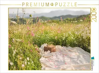 Calvendo Puzzle &bdquo;Fr&uuml;hling zum Verweilen &ndash; Picknickdecke in Bl&uuml;tenwiese" 2000 Teile 90x67cm