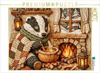 Calvendo Puzzle &bdquo;Ein Abend voller W&auml;rme &ndash; Dachs beim Kochen" 1000 Teile, 64x48cm
