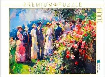 Calvendo Puzzle &bdquo;Biedermeier Gartenbesucher im Rosengarten" 1000 Teile, 64&times;48cm