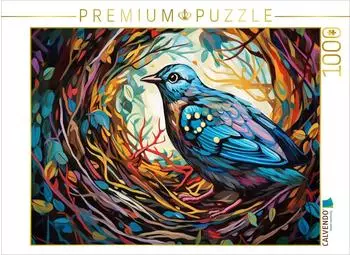 Calvendo Puzzle "Illustration eines Vogels im farbenfrohen Nest" 1000 Teile, 64&times;48cm