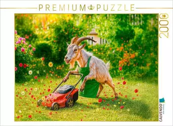 Calvendo Puzzle „Ziegenbock als Gärtner mäht Rasen und alle Blumen ab" 2000 Teile, 90×67cm