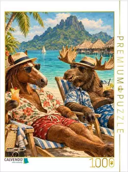 Calvendo Puzzle "Pferd und Elch relaxen auf Bora Bora" 1000 Teile, 64&times;48cm