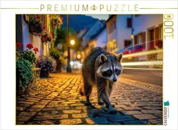 Calvendo Puzzle &bdquo;Kleine R&auml;uber, gro&szlig;e Geschichten &ndash; Waschb&auml;r in der Ortschaft", 1000 Teile, 64&times;48cm