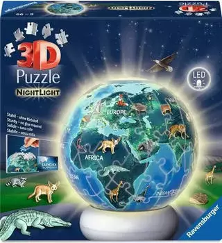 Ravensburger 3D Puzzle-Ball Nachtlicht Erde mit Tiermotiven (12008055)