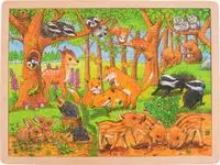 Goki Einlegepuzzle 48 Teile - Tierkinder im Wald
