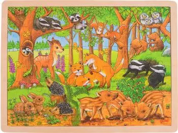 Goki Einlegepuzzle Tierkinder im Wald