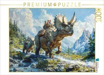 Calvendo Bergwanderung - Menschen mit Dinosaurier Triceratops