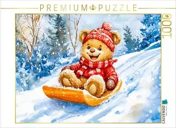 Calvendo Teddy rodelt mit Schlitten im Winter