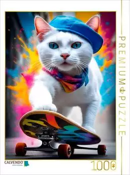 Calvendo Katze beim Outdoorsport - Skateboard fahren