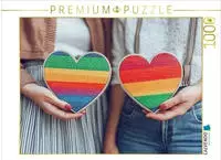 Puzzle &middot; Herzen in Regenbogenfarben als Symbol der LGBTQ-Community | Zwei bunte
