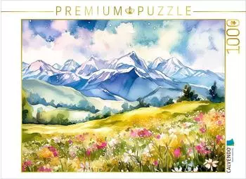 Calvendo Gras und Fr&uuml;hlingsblumen vor verschneitem Alpenkamm
