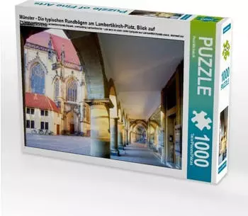 Calvendo M&uuml;nster - Die typischen Rundb&ouml;gen am Lambertikirch-Platz, Blick auf Lambertikirche