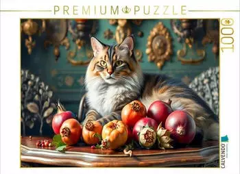 Calvendo Katze auf Gr&uuml;nderzeit-Tisch mit reifem Obst