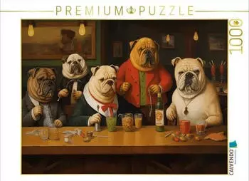 Calvendo F&uuml;nf Hunde stehen an der Theke in einer Bar