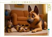 Puzzle &middot; Stolze Sch&auml;ferhund Mutter mit Welpen | 1000 Teile &middot; Lege-Gr&ouml;&szlig;e 64...