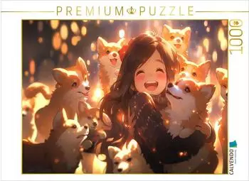 Calvendo Manga Illustration - M&auml;dchen mit Hunde Welpen
