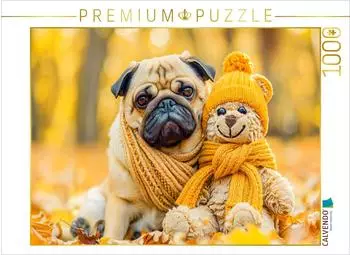 Calvendo Mops und Pl&uuml;schtierkumpel im Herbst