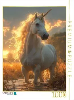 Calvendo Sonnenuntergangszauber: Ein wei&szlig;es Einhorn am malerischen Strandufer
