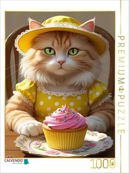 Calvendo S&uuml;&szlig;e Katze mit Cupcake im Vintage-Kleid - lustiges Katzenbild f&uuml;r die K&uuml;che