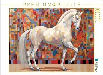 Calvendo Silberwei&szlig;e Eleganz - Edles wei&szlig;es Pferd vor Mosaik Hintergrund