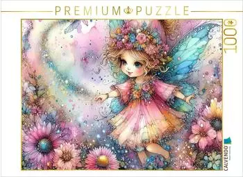 Calvendo Puzzle "Eine kleine Fee schwebt &uuml;ber bunten Blumen" 1000 Teile, 64&times;48cm
