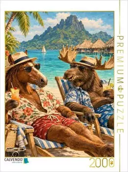 Calvendo Puzzle "Pferd und Elch relaxen auf Bora Bora" 2000 Teile, 90&times;67cm
