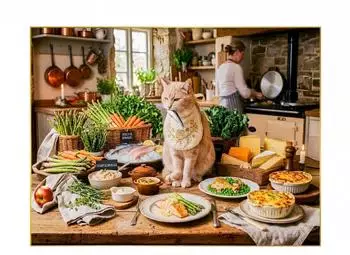Calvendo Puzzle &bdquo;Katze am Tisch mit Bio Wellness K&ouml;stlichkeiten" 2000 Teile, 90&times;67cm