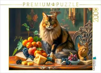 Calvendo Stillleben mit Maine Coon Katze, Obst und kleiner Katze, Puzzle 2000 Teile, 90&times;67cm