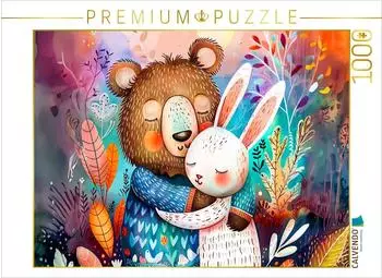 Calvendo Puzzle Aquarell Comic B&auml;r und Hase, 1000 Teile, 64&times;48cm