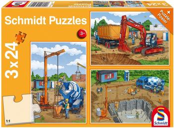 Schmidt-Spiele Kinder Puzzle 3 x 24 Teile Auf der Baustelle