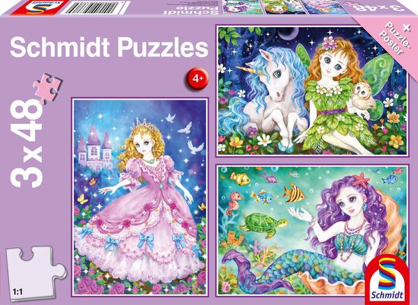 Schmidt-Spiele Prinzessin, Fee & Meerjungfrau, 3 x 48 Teile (56376)