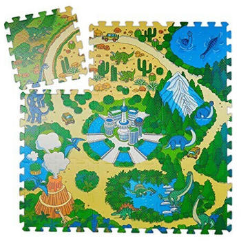 Relaxdays Puzzlematte Dinosaurier 90x90cm 9-teilig