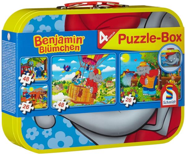 Schmidt-Spiele Benjamin Blümchen - Puzzle-Box im Metallkoffer (2 x 26 und 2 x 48 Teile)