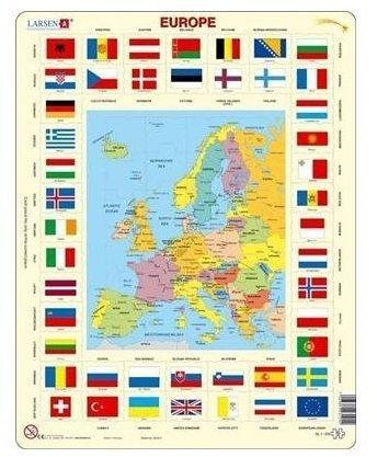 Larsen Karte & Flaggen - Europa (englisch, 70 Teile)