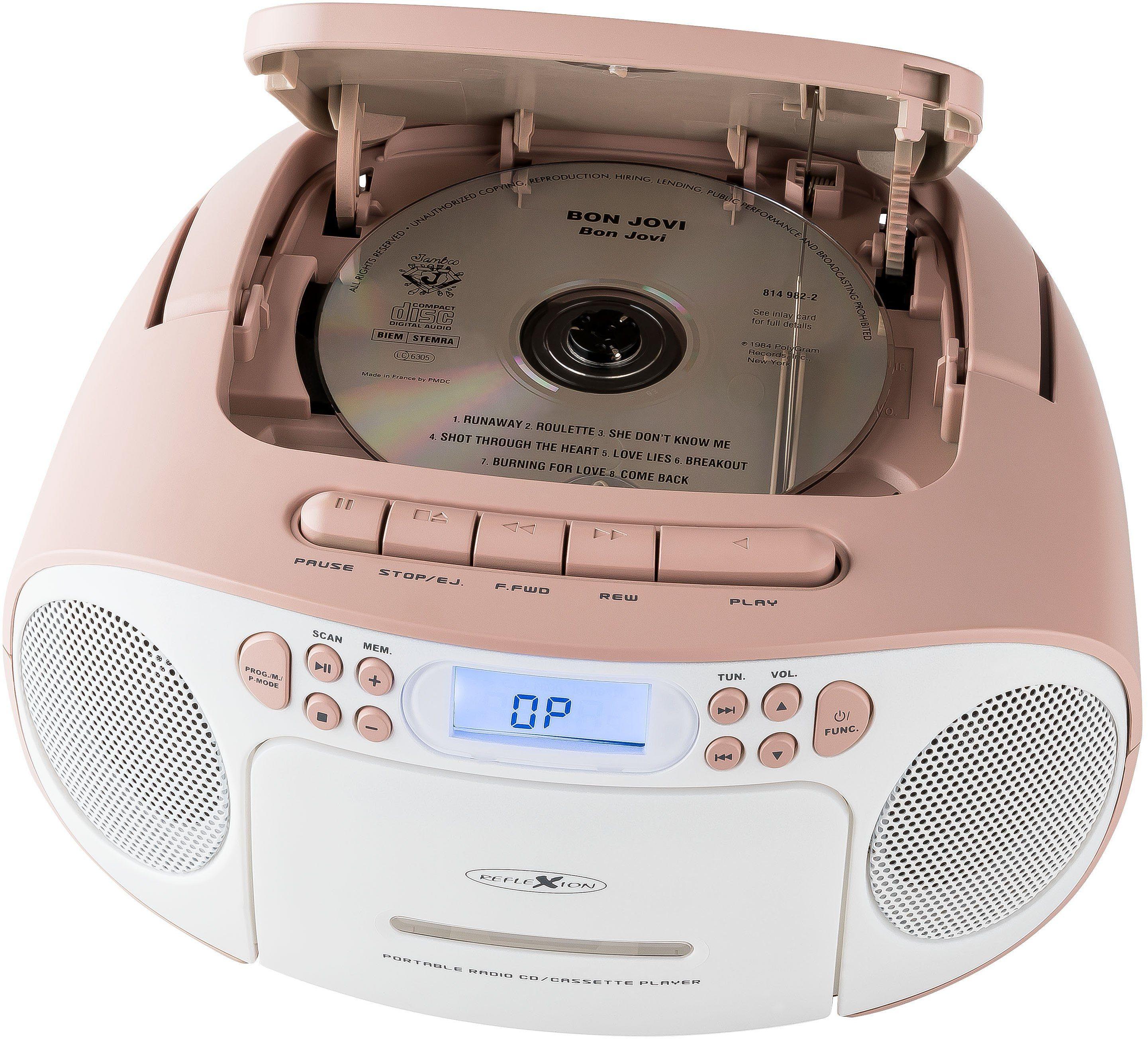 Reflexion CD-Player mit Kassette und DAB-Radio für Netz- und  Batteriebetrieb (PLL UKW-Radio, DAB+, LCD-Display, AUX-Eingang, Kopfhörer- Anschluss), weiß/pink : : Elektronik & Foto
