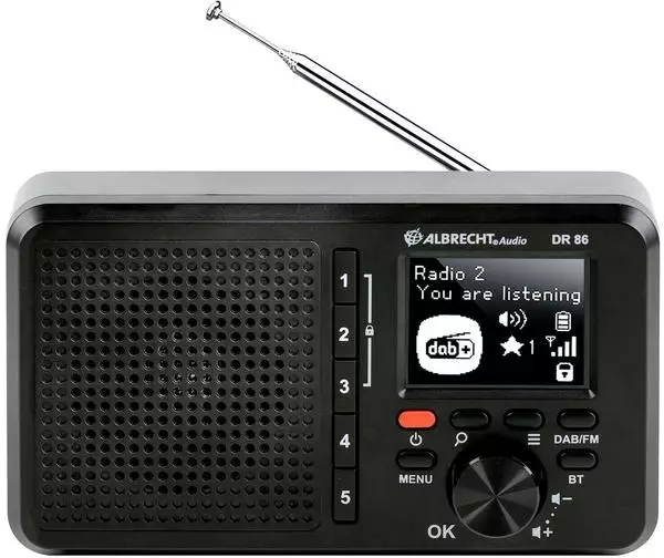 Radio Numérique Albrecht DR 86 Pour Seniors - DAB+/FM, Batterie 2200 MAh, Mode Simplifié, écran 2.4", Transparente