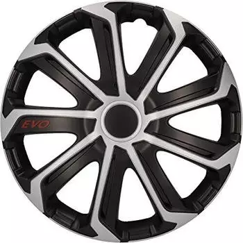 Cartrend Radkappen Evo, 15 Zoll, für alle gängigen Stahlfelgen, aus Spezial-ABS-Qualitätskunststoff, schlagfest, zweischichtige Metallic-Lackierung, überlackierbar, schwarz-silber, 4 Stück