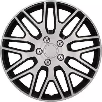 Cartrend Radkappen Branch, 14 Zoll, für alle gängigen Stahlfelgen, aus Spezial-ABS-Qualitätskunststoff, schlagfest, zweischichtige Metallic-Lackierung, überlackierbar, schwarz-silber, 4 Stück